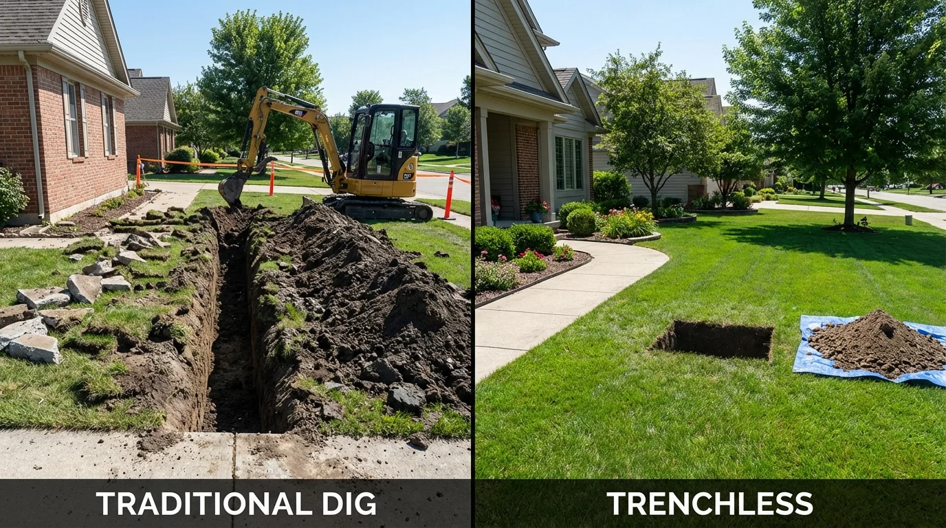 Trenchless sewer repair with minimal yard damage versus traditional excavation in Centralia, MO